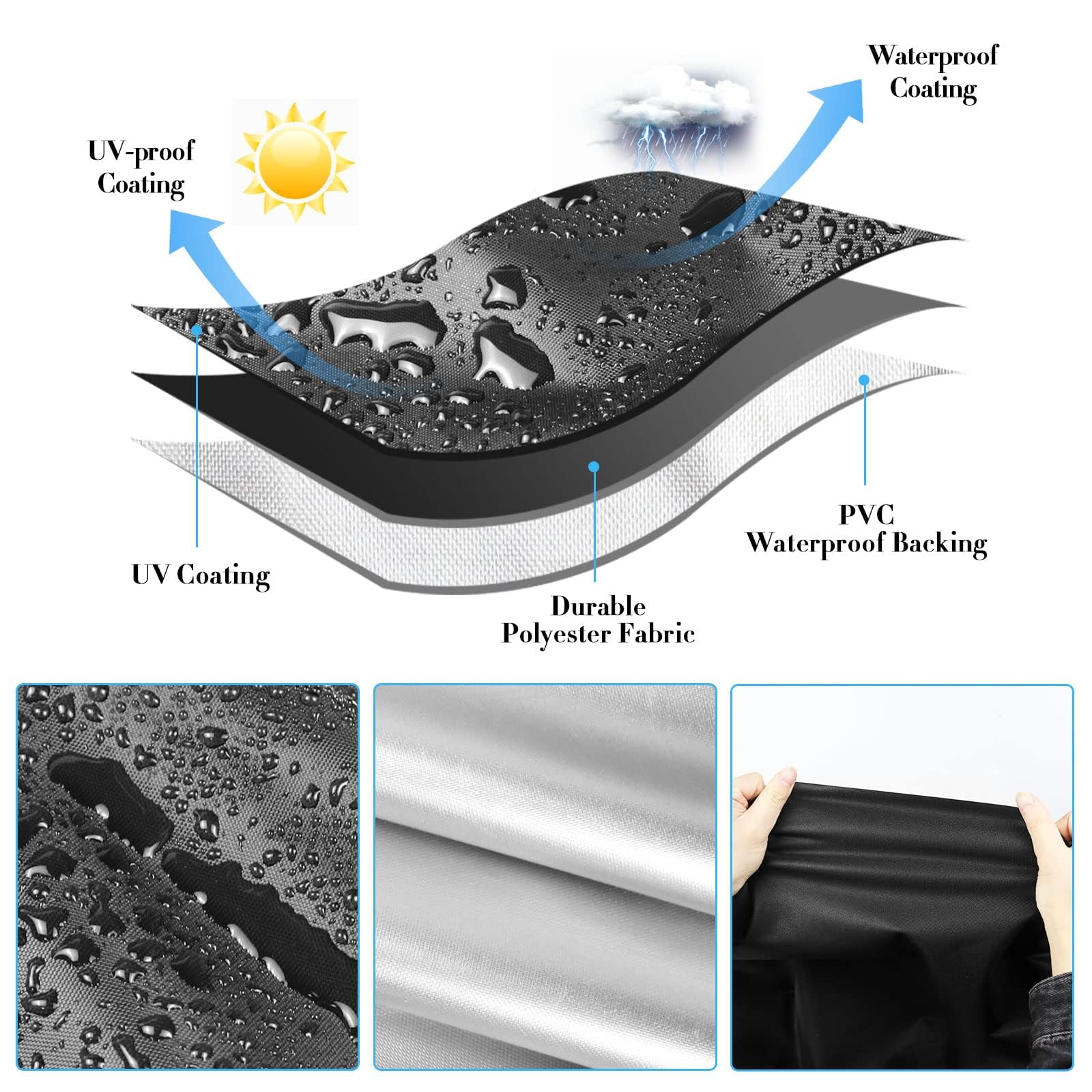 Andacar charcoal grill cover waterproof fabric closeup of Oxford coating