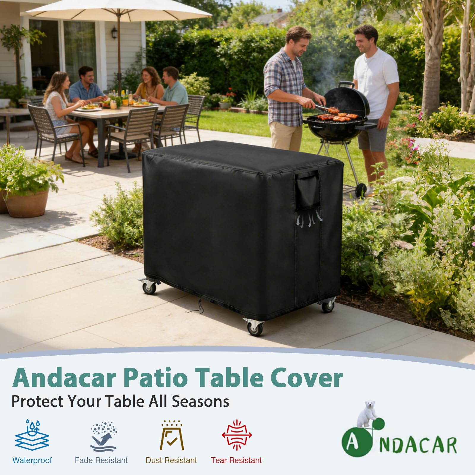Andacar Feasto grill table cover size guide helps proper fit