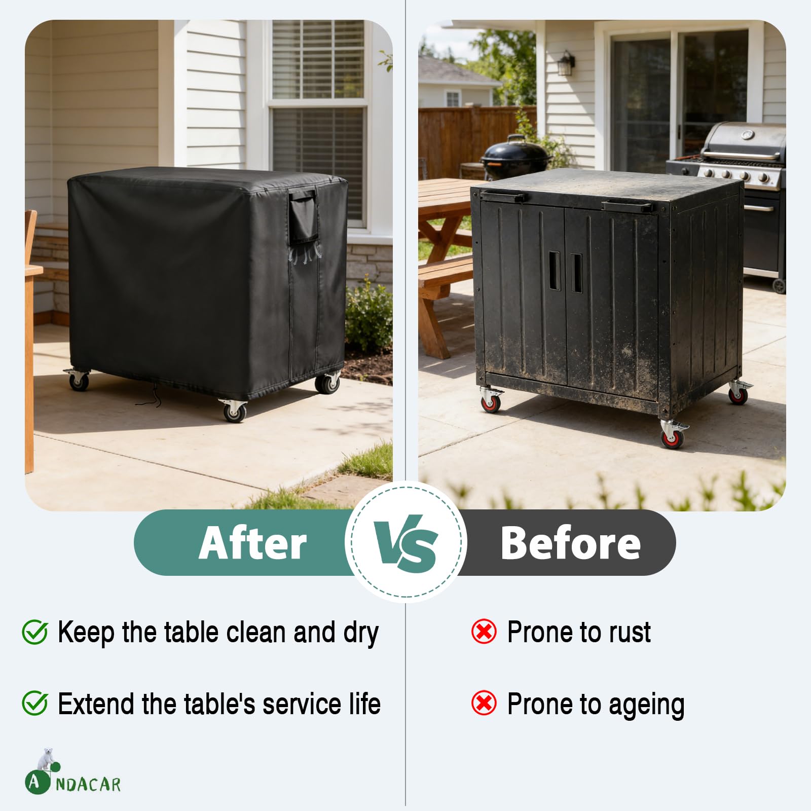 Andacar Feasto grill table cover waterproof fabric shields rain and sun
