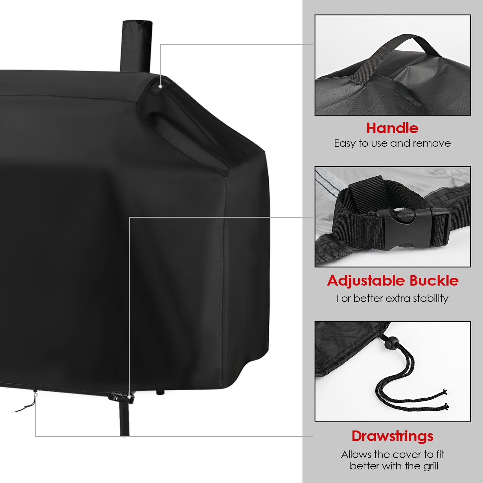 Heavy-duty oxford fabric with PVC coating lends rain and sun resistance.