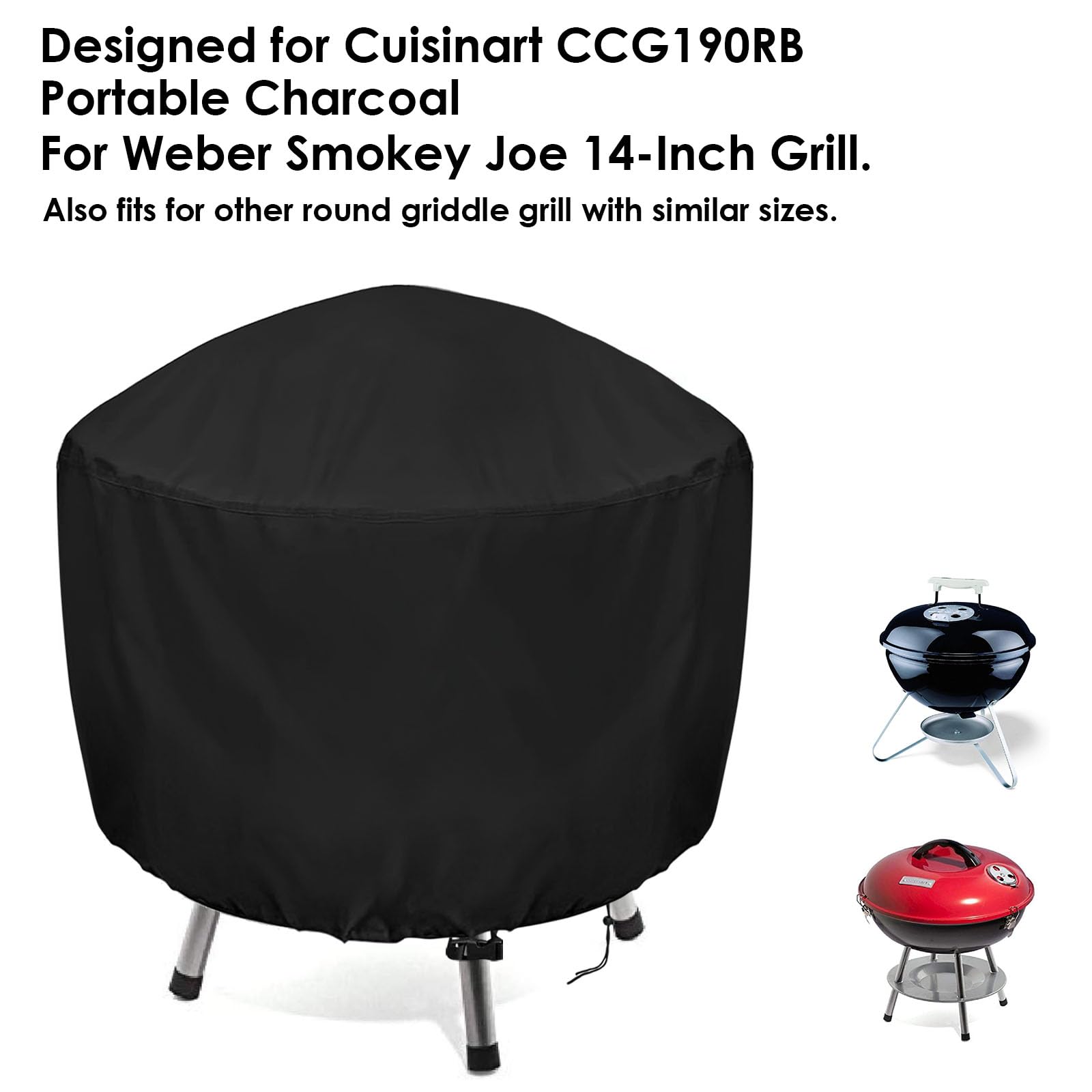 Andacar cover on Weber Smokey Joe 14-Inch grill blocks wind and moisture.