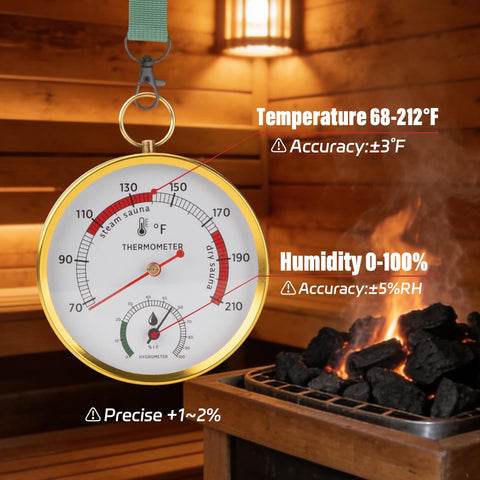 Andelov thermometer hanging in an infrared sauna setup