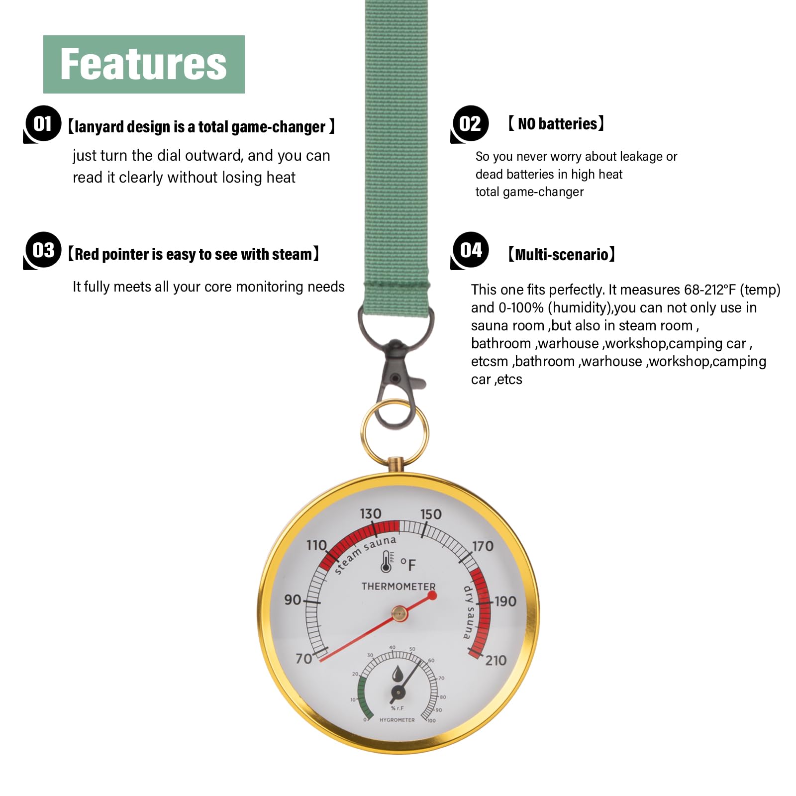 Andelov thermometer scale 68-212F with humidity 0-100%