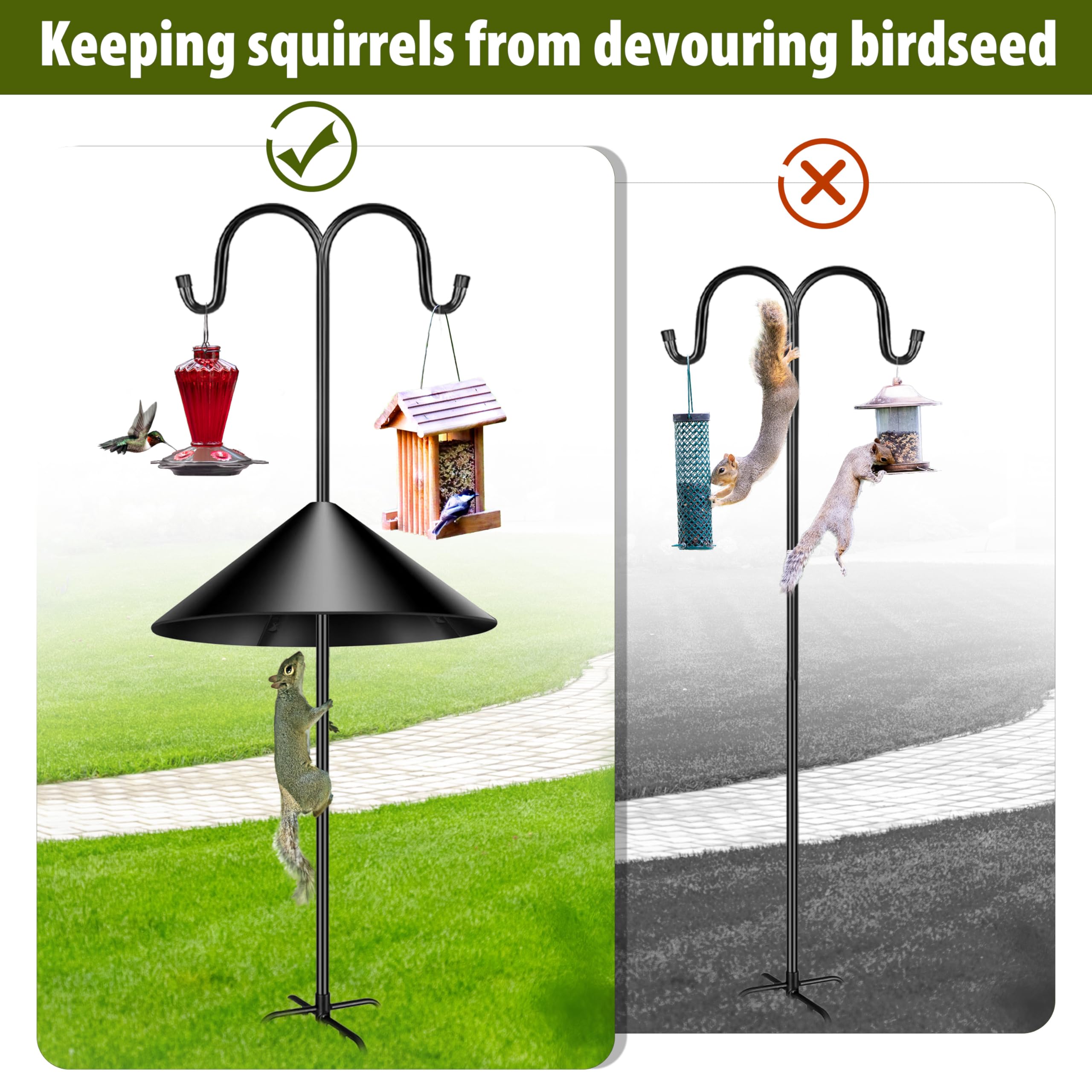 Andergi bird-feeder pole guard installation shown with tool-free mounting.