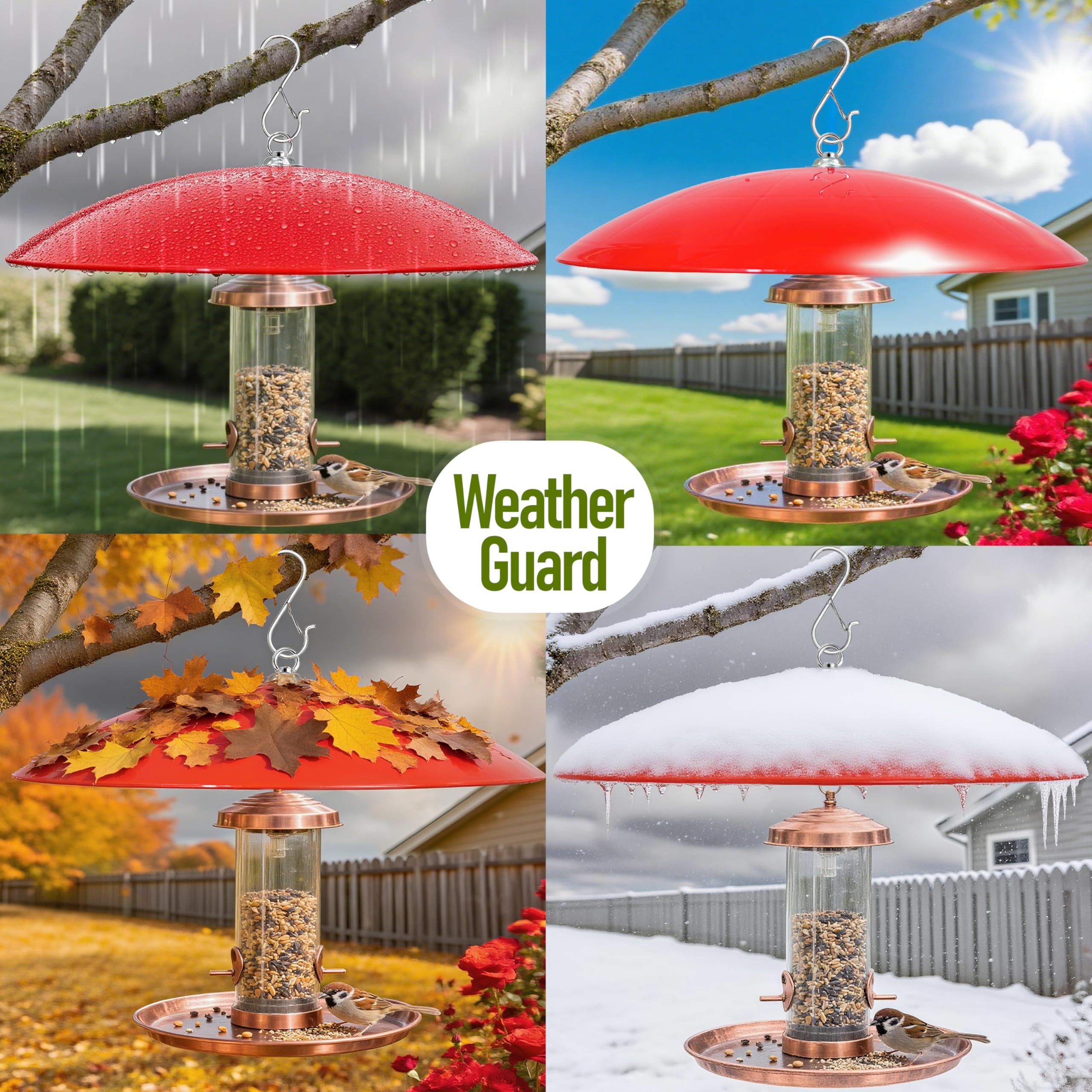 Andergi hummingbird feeder rain guard protects nectar from splashes for active visitors.