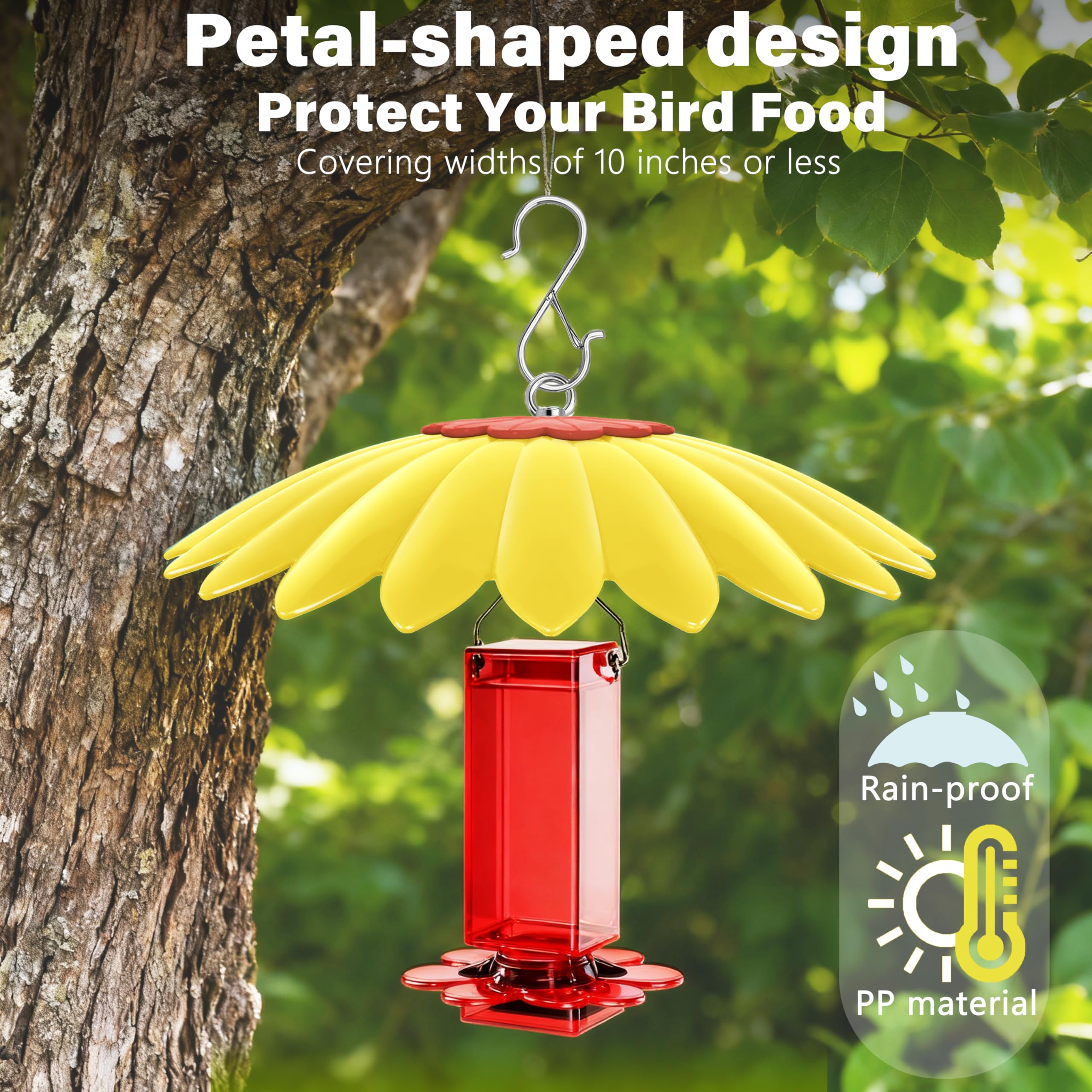 Andergi hummingbird feeder shade dome in yellow creates cooler, shaded feeding spots.