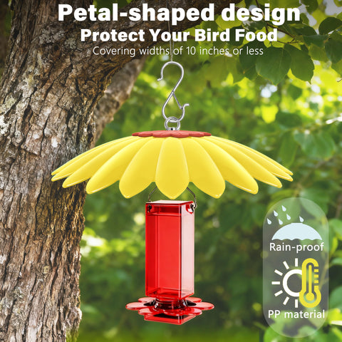Andergi hummingbird feeder shade dome in yellow creates cooler, shaded feeding spots.