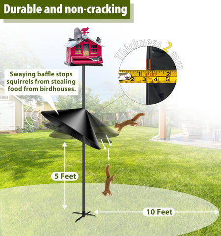 Andergi outdoor squirrel-proof baffle on a black shepherd hook.
