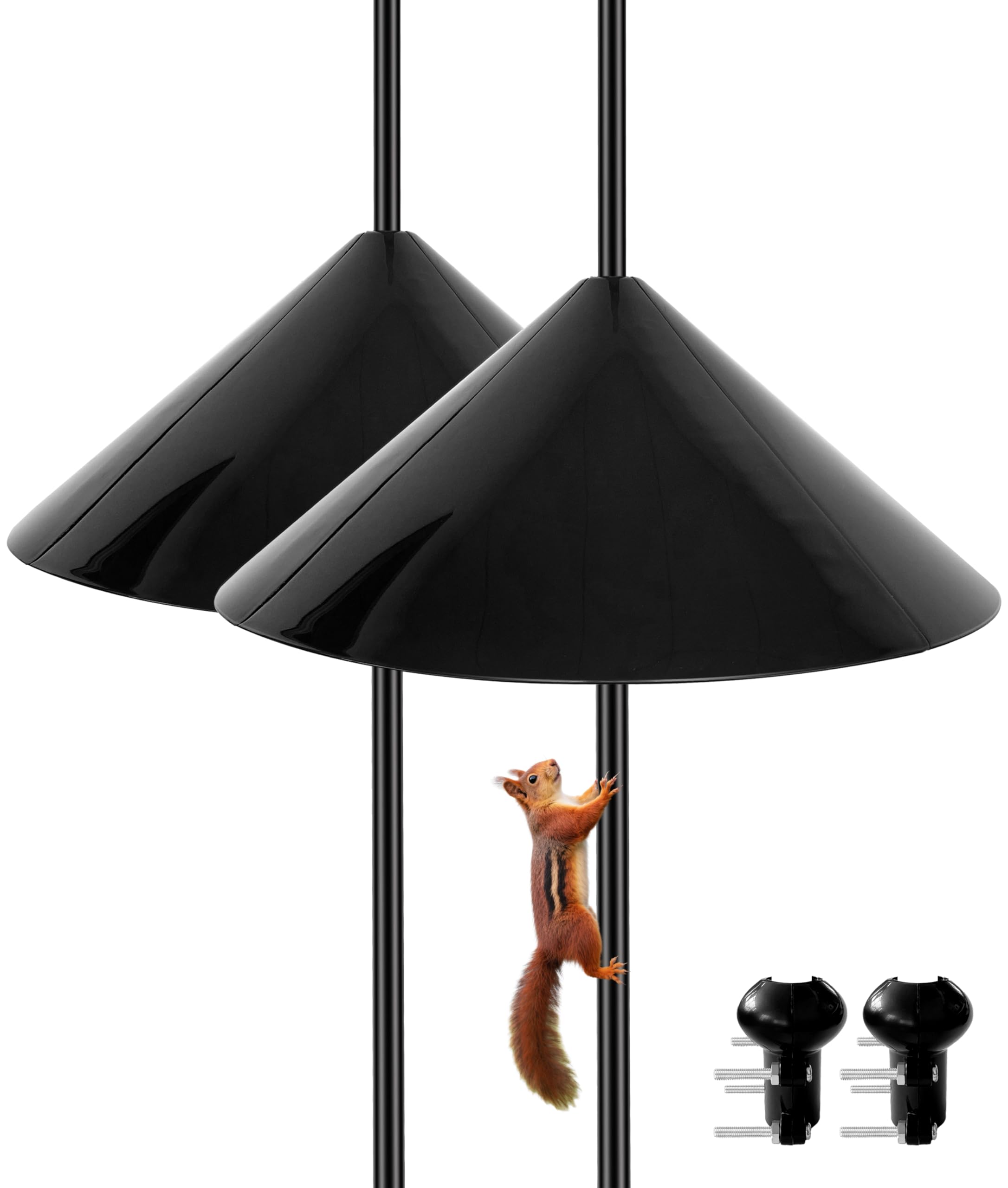 Andergi squirrel-baffle 19-inch guard protecting bird seed from garden squirrels.