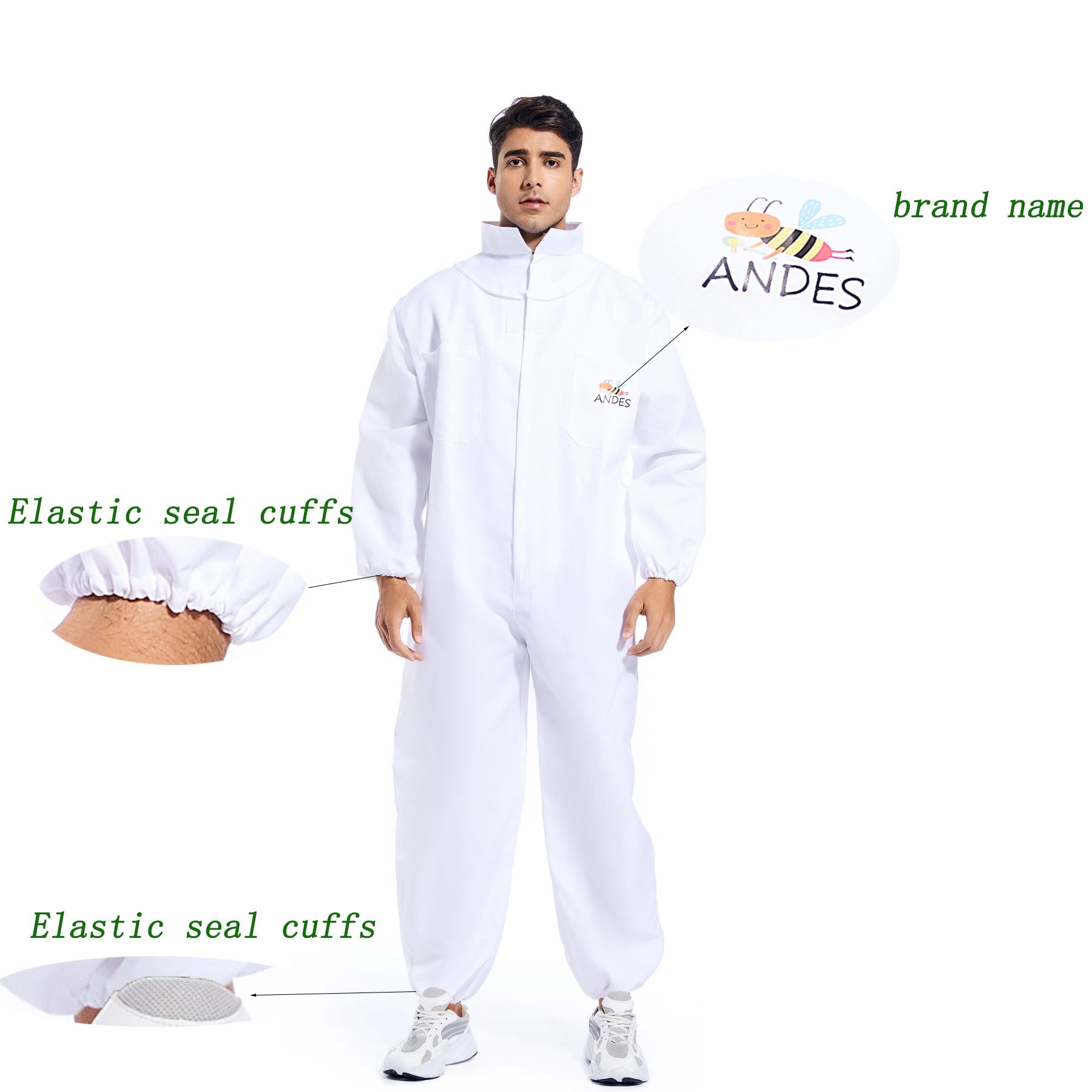 ANDES bee suit with detachable veil offers open, breathable viewing during hive work.