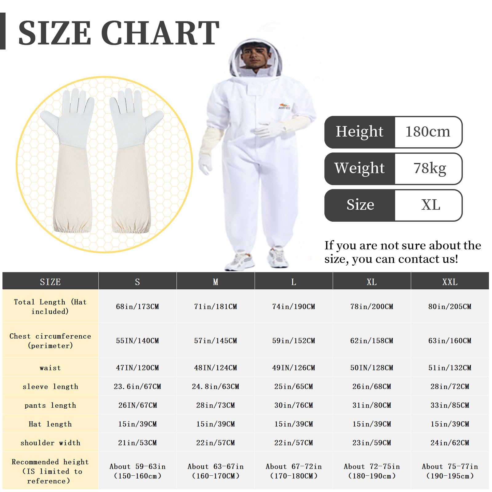 ANDES Bee Suit with goatskin gloves for durable hand protection.