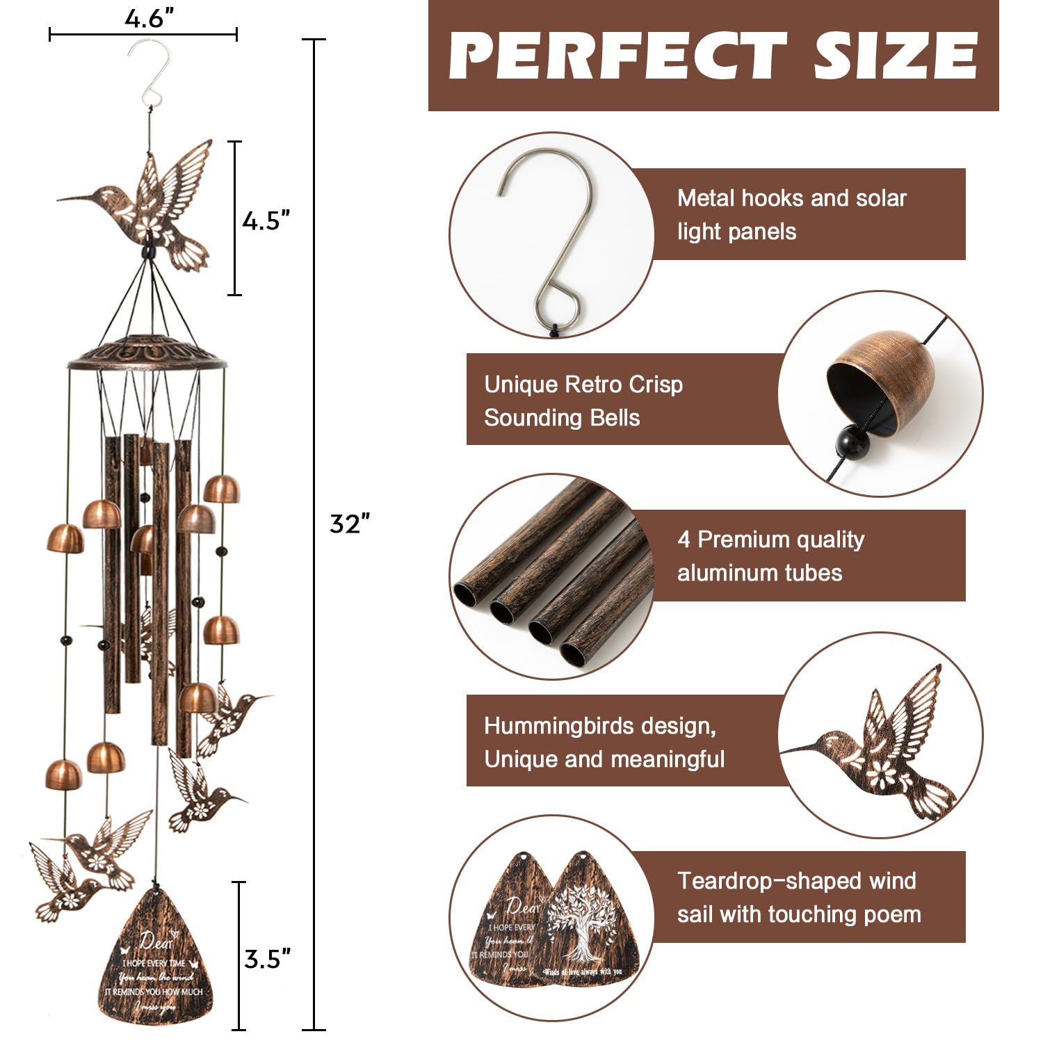 Andmenow wind chimes with 11 bells and hummingbirds create a calming soundscape