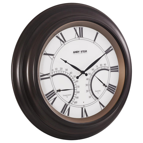 ANDY STAR 24inch outdoor clock front view with large dial for clear patio timekeeping.