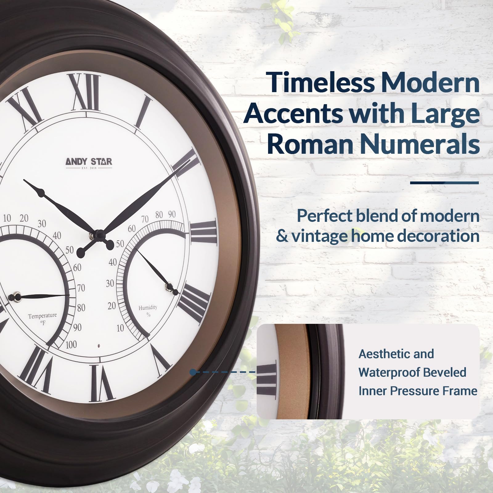 ANDY STAR battery-operated clock works without wires for easy mounting.