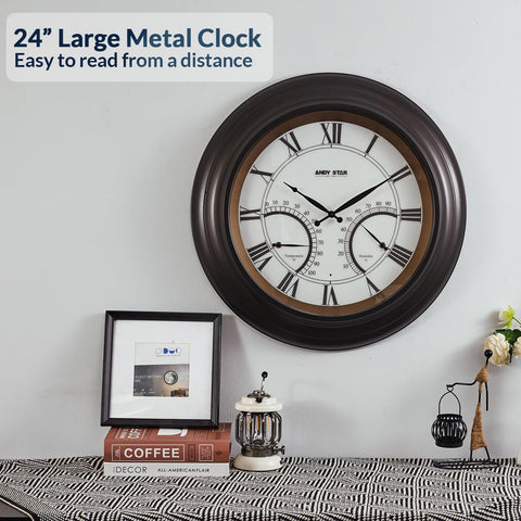 ANDY STAR durable outdoor clock suitable for patios, gardens, and poolside decor.