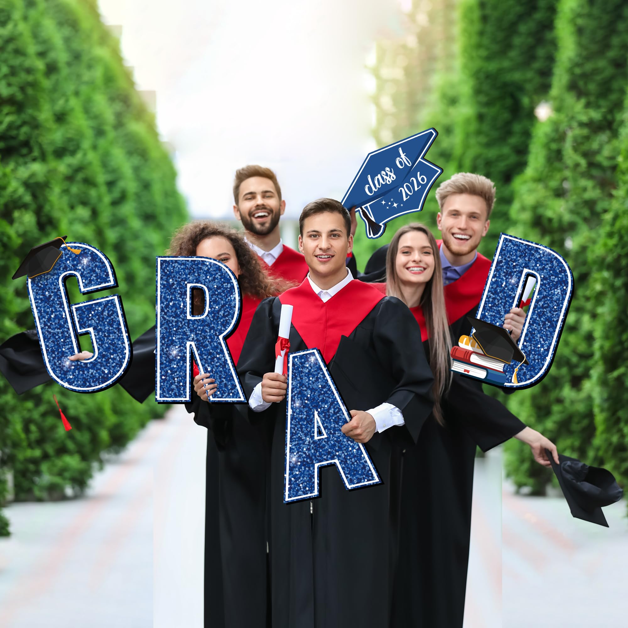 Aneco blue graduation decor creates a festive atmosphere for parties.