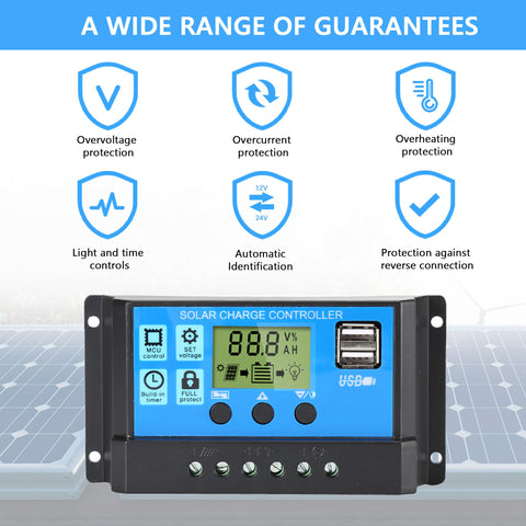 Anern 30A solar charge controller LCD display demonstrates mode switching for flexible setup.