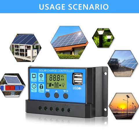 Anern 30A controller in a remote campsite powering lighting and small devices.