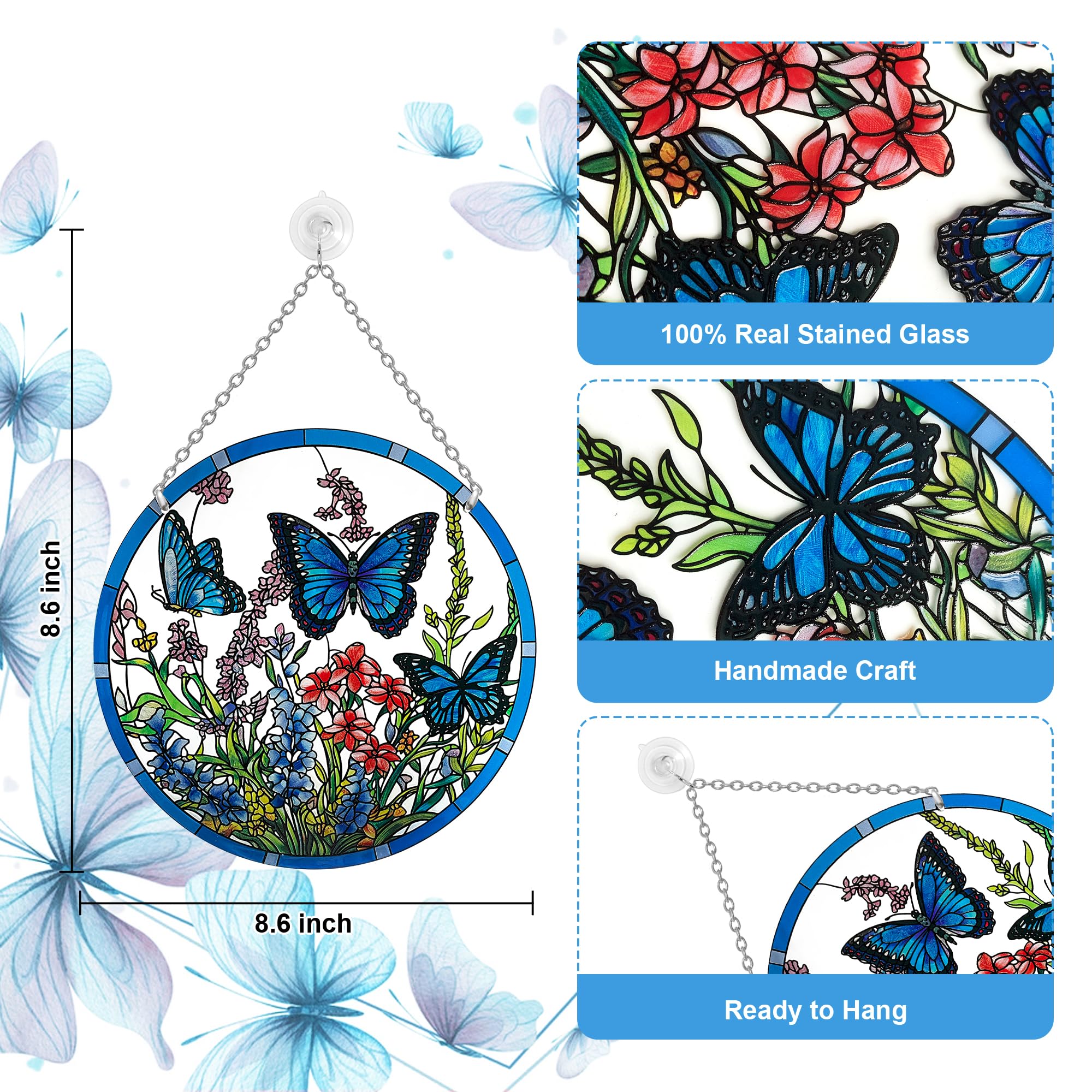 ANFURI blue butterfly close-up reveals hand-painted glass colors