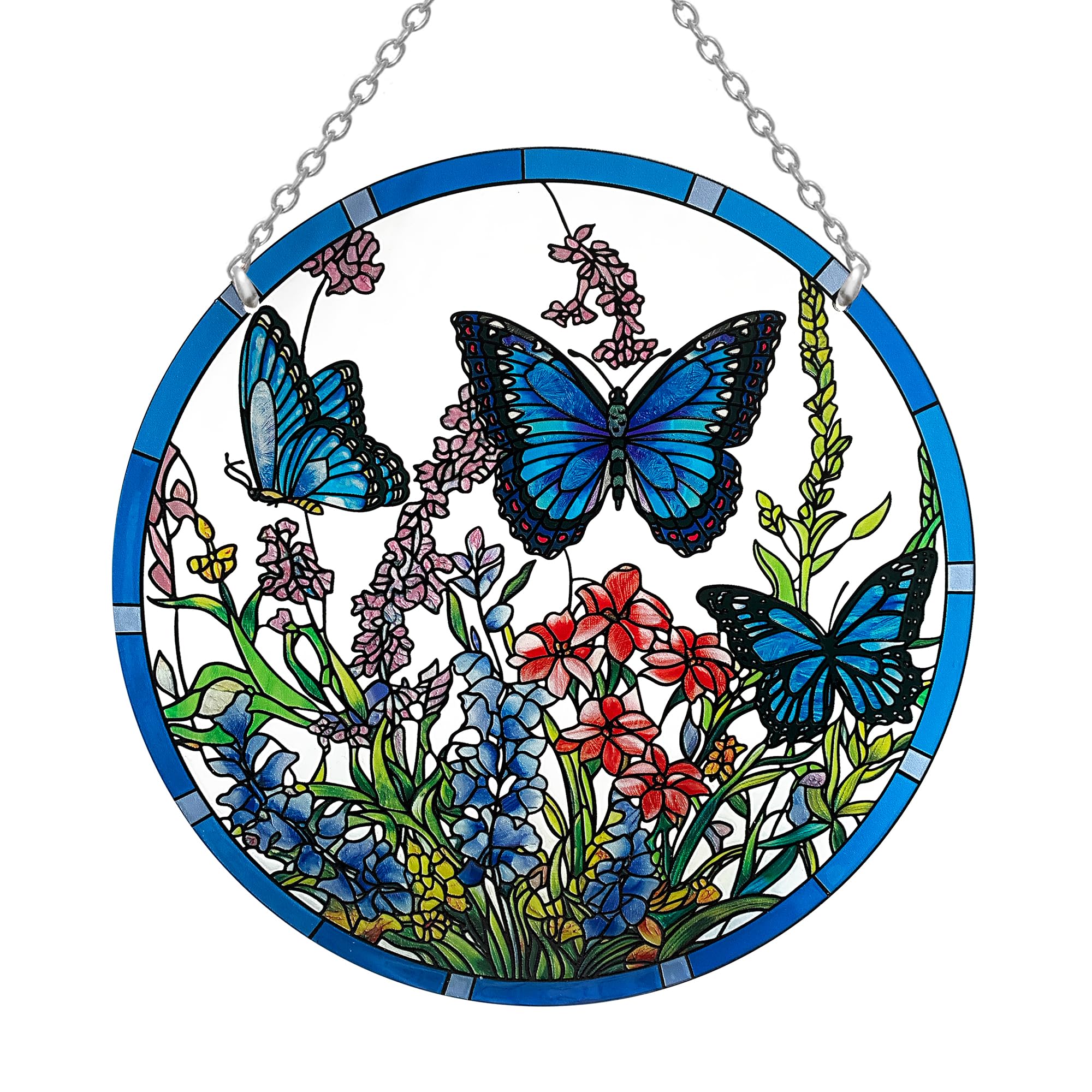 ANFURI butterfly stained glass suncatcher, 8.6 inches, vibrant daylight centerpiece
