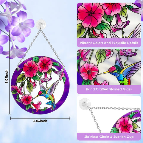 ANFURI hand-painted bird and flowers suncatcher adds cheerful color to indoor space