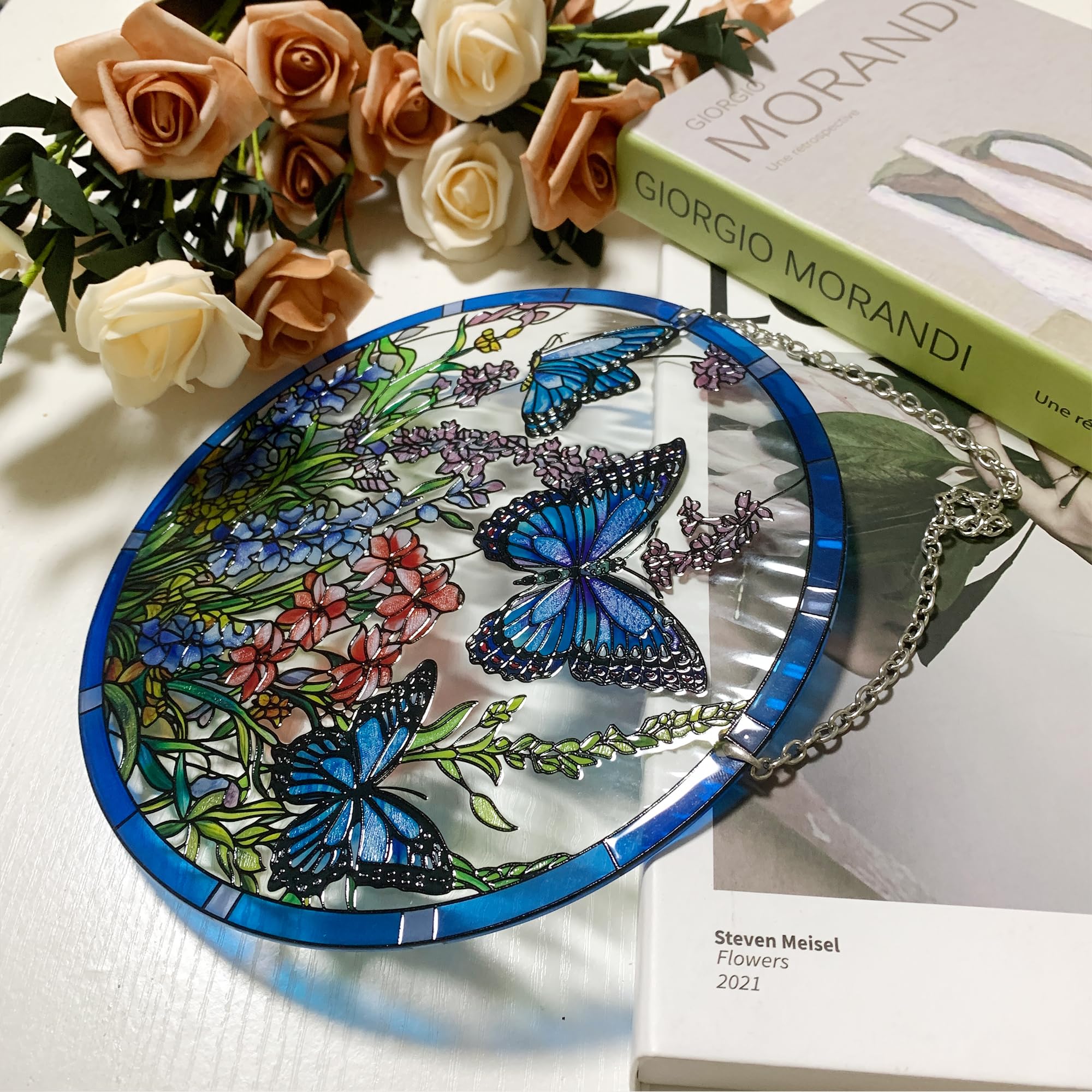 ANFURI hand-painted glass detail with rich blue hues