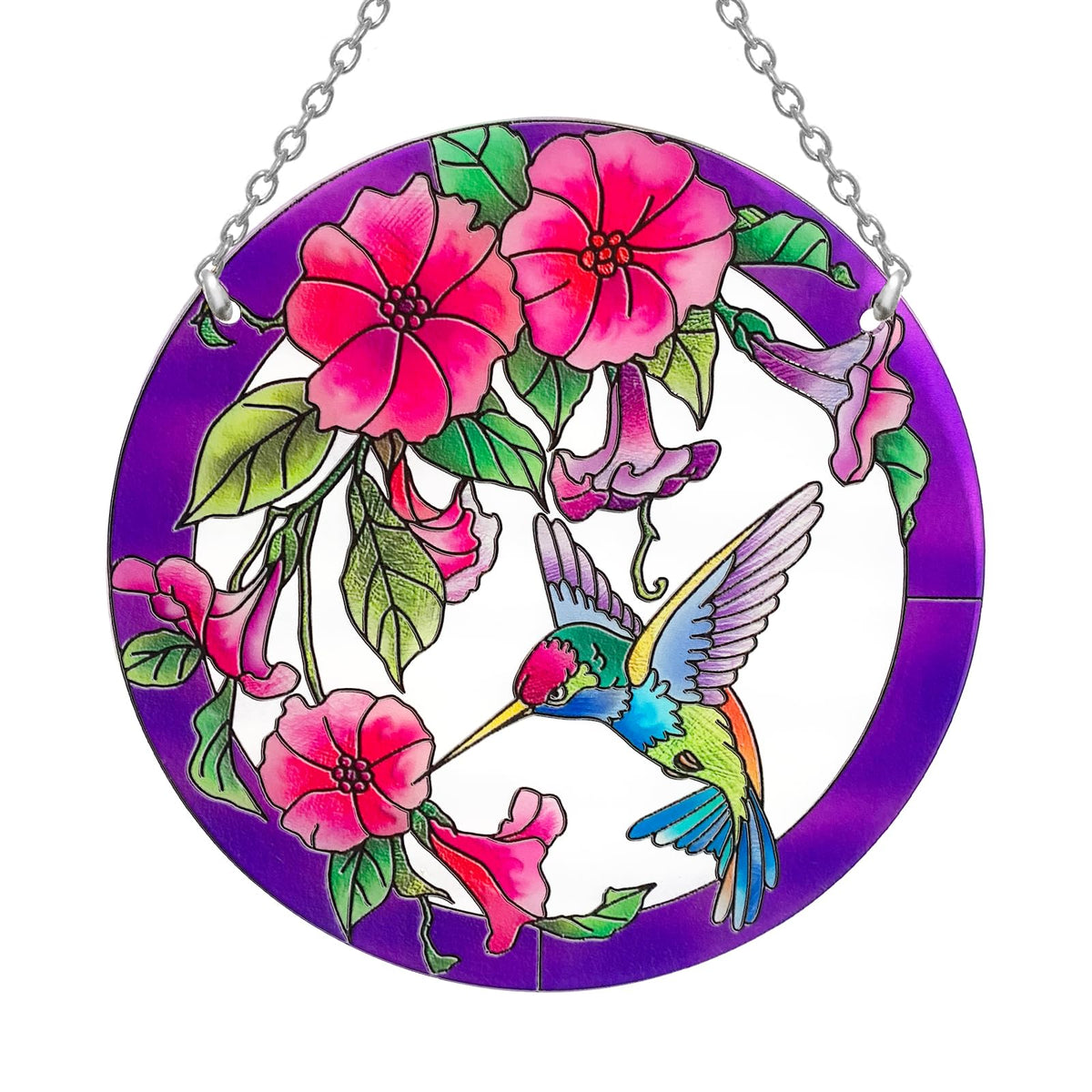ANFURI stained glass hummingbird suncatcher captures sunlight with vibrant color in your window
