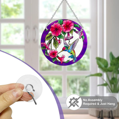 ANFURI suction cup hummingbird suncatcher provides easy, versatile hanging for windows or decor