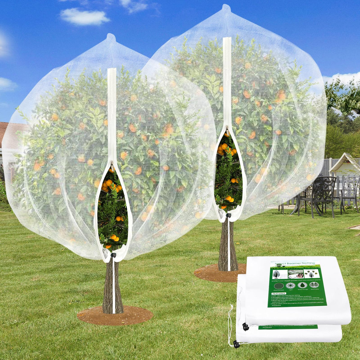ANGAR fruit tree netting 8x8ft with side zipper protects trees from pests.