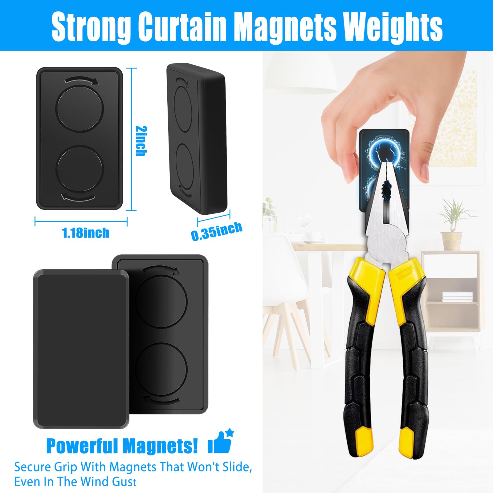 ANGAR heavy drapery weights bottom attached to curtain for upright hang
