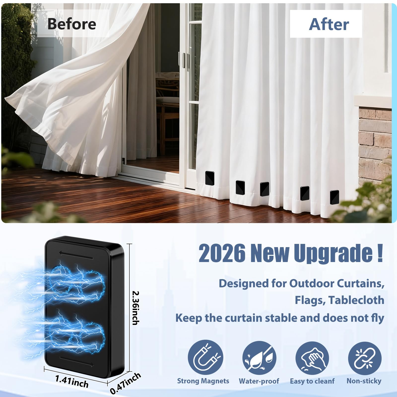 ANGAR single-sided magnetic curtain weights prevent sticking to surfaces