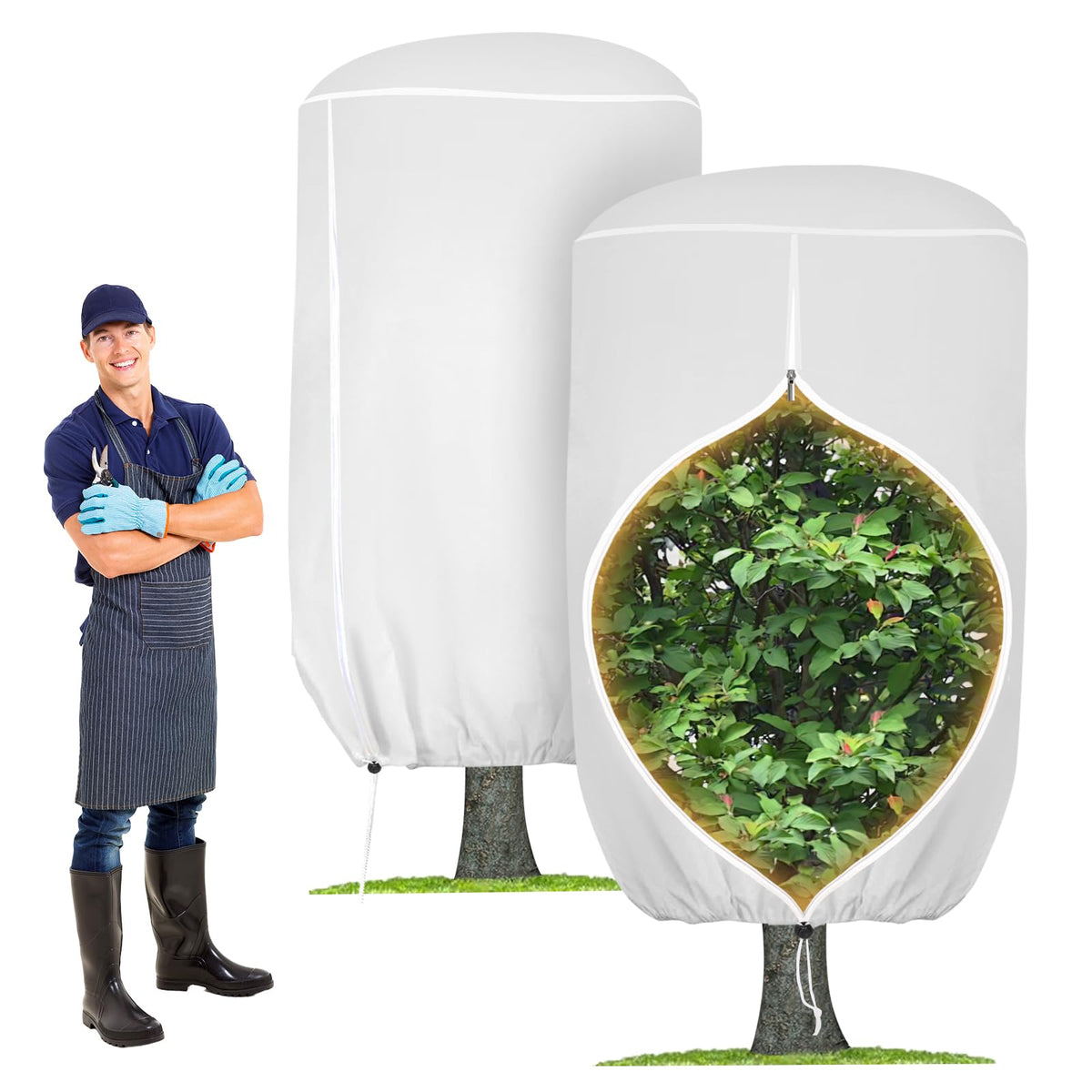ANGAR rounded-top plant cover protects trees from frost while allowing airflow