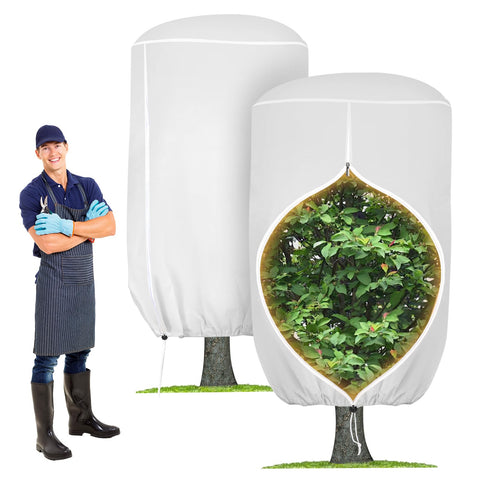 ANGAR rounded-top plant cover protects trees from frost while allowing airflow