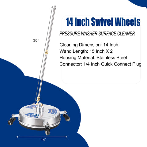 AngeDZ surface cleaner handles large areas like driveways and patios with four smooth-rolling wheels.