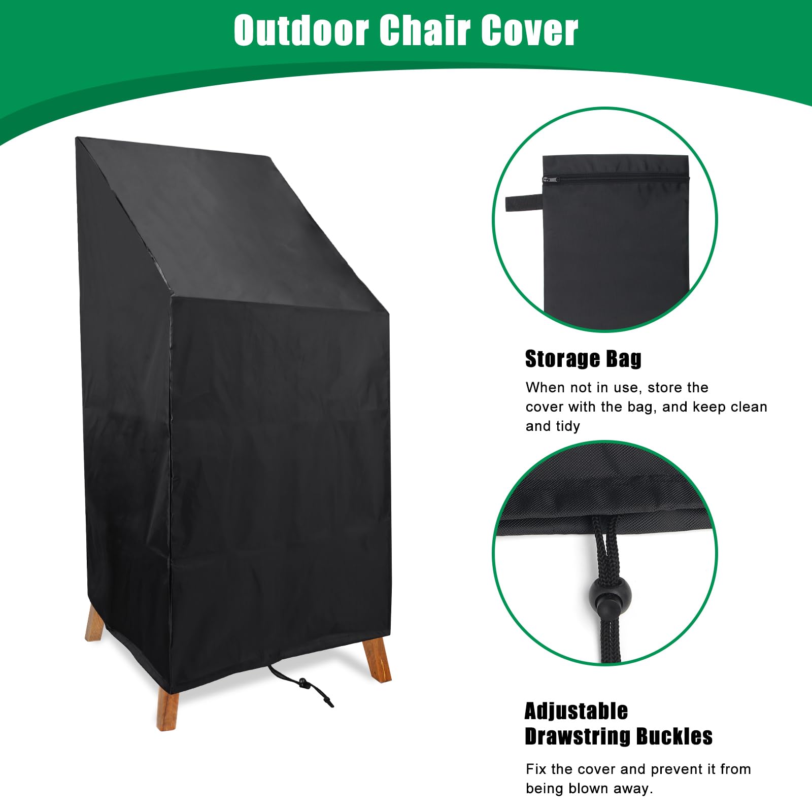 Anglekai 51x25x25in cover fits stackable and dining chairs.