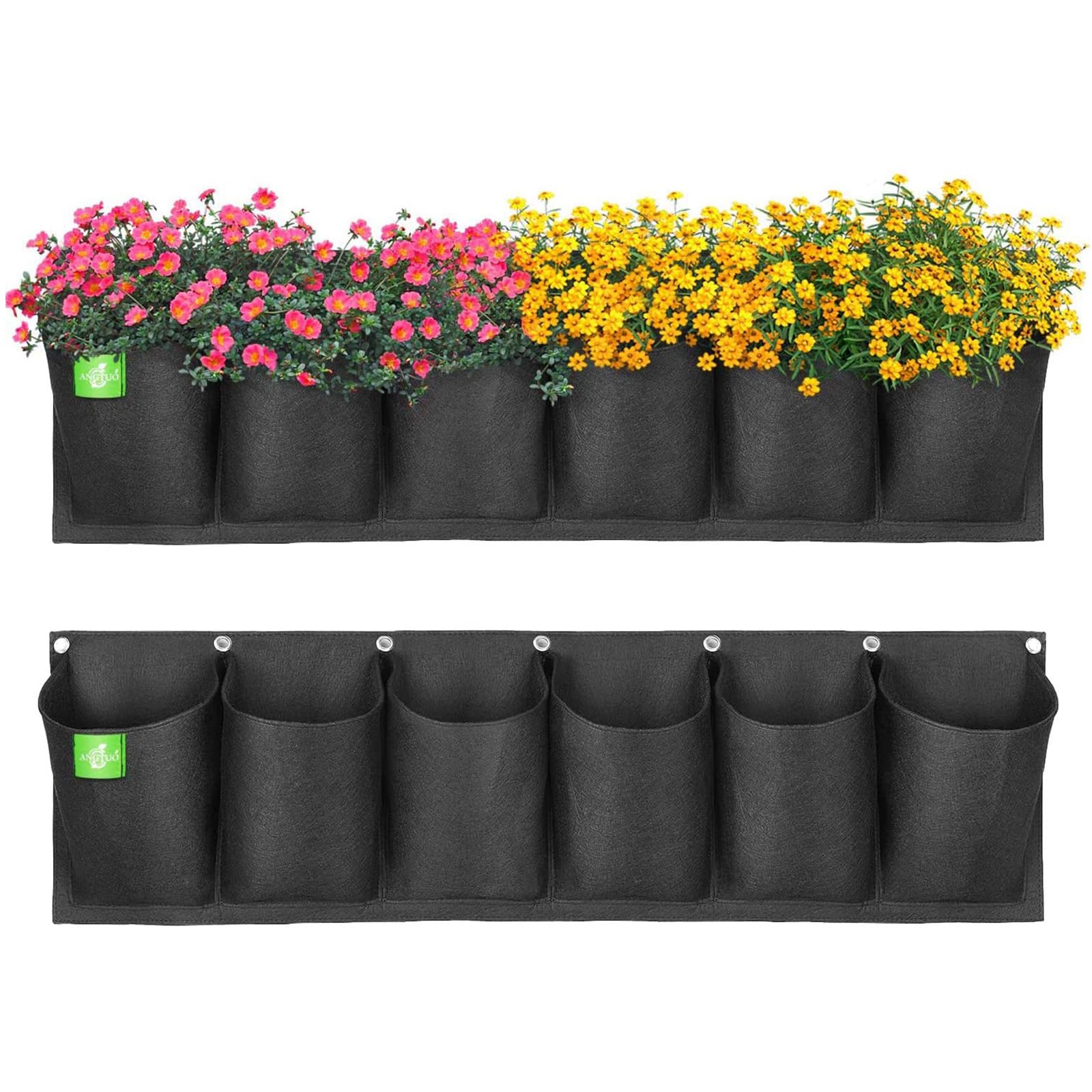 ANGTUO six-pocket planter front view, space-saving balcony garden solution.