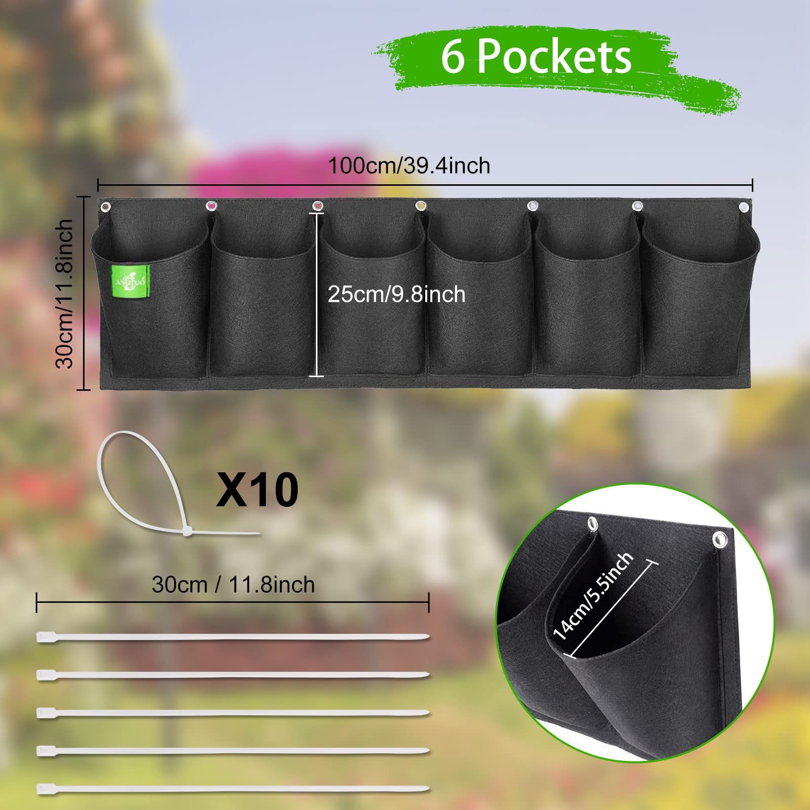 ANGTUO six-pocket planter wall-mounted layout for organized display.