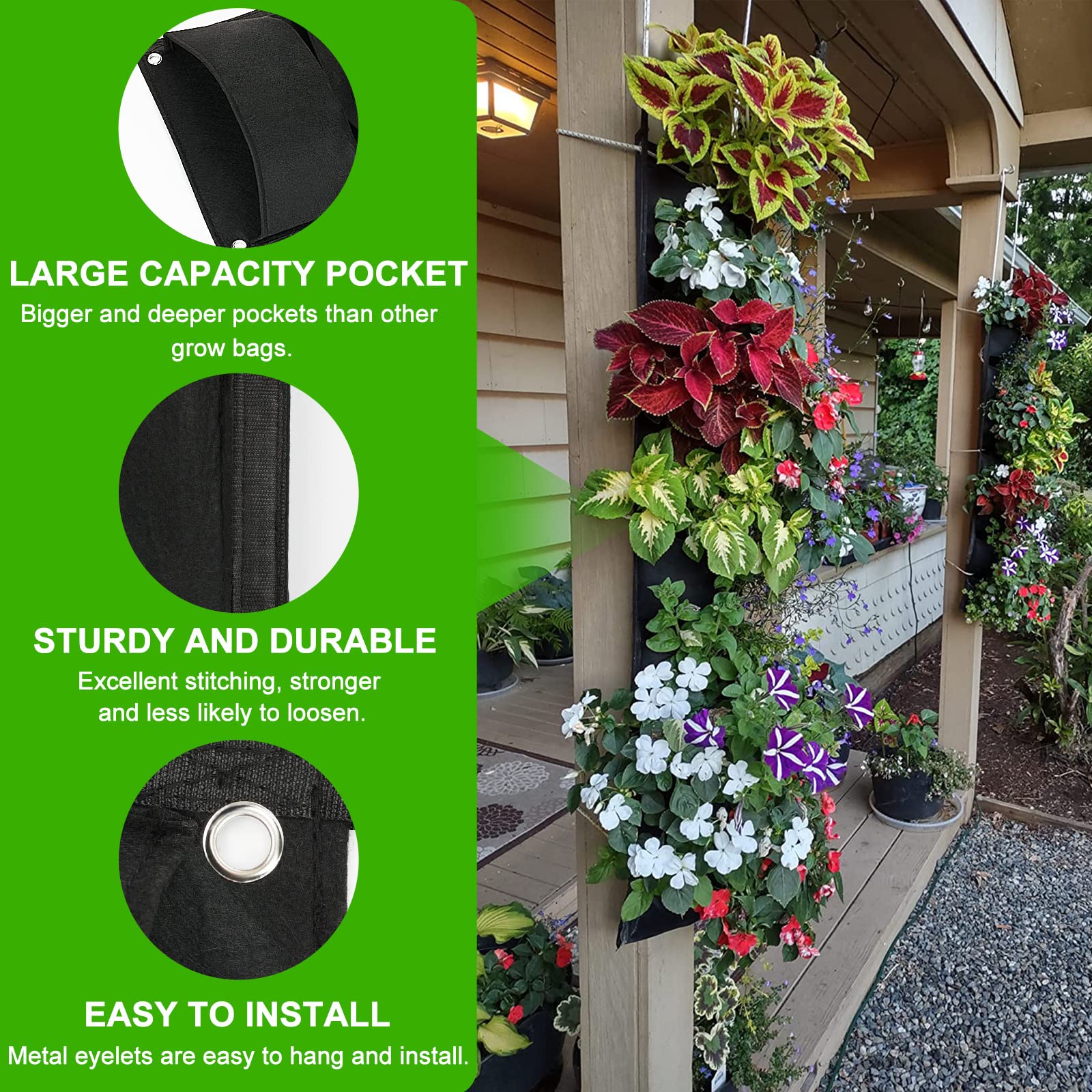 ANGTUO wall planter creates a vivid vertical garden on balcony or porch.