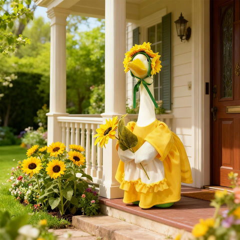 ANGURI porch goose outfit delivers a lively yellow sunflower style outdoors
