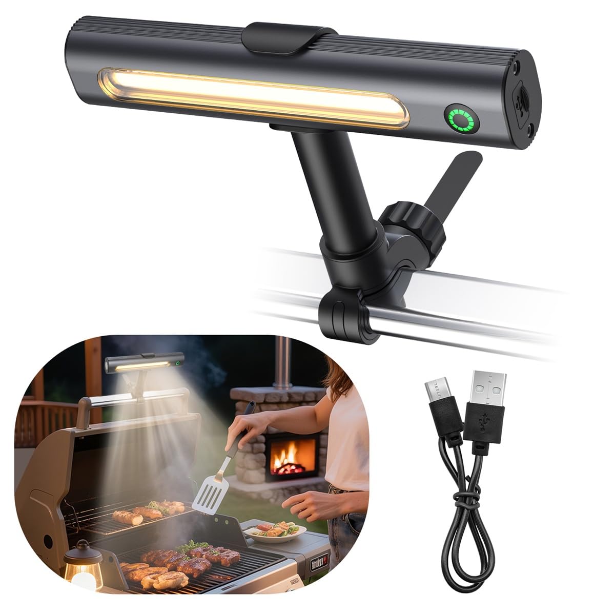 Anicooking grill light 360-rotation providing precise illumination while flipping burgers