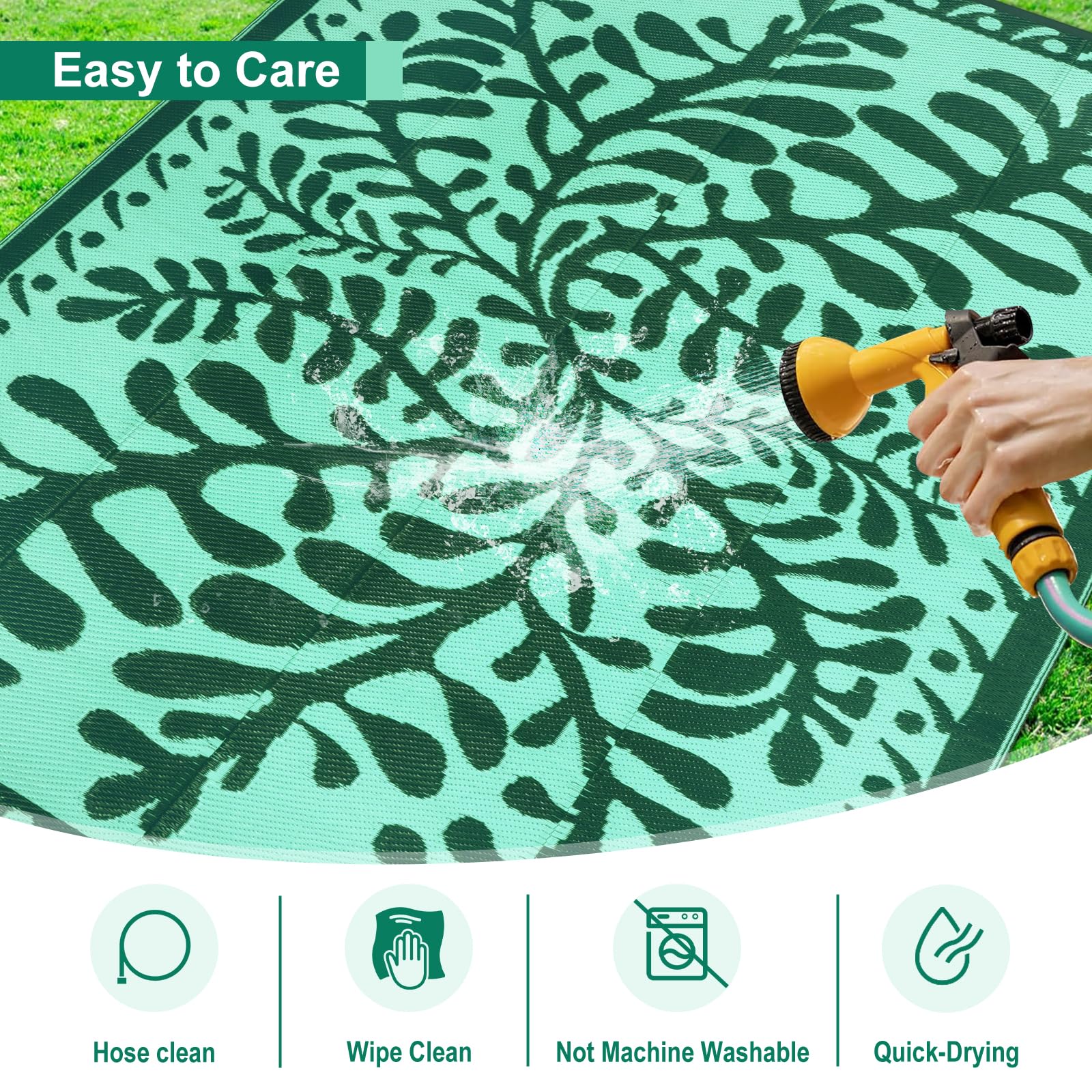 Anidaroel green color outdoor rug adds versatile style to any space