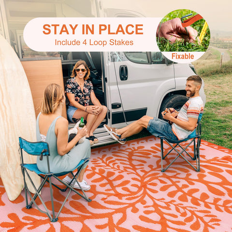 Anidaroel outdoor rug folds compactly for travel and RV camping.