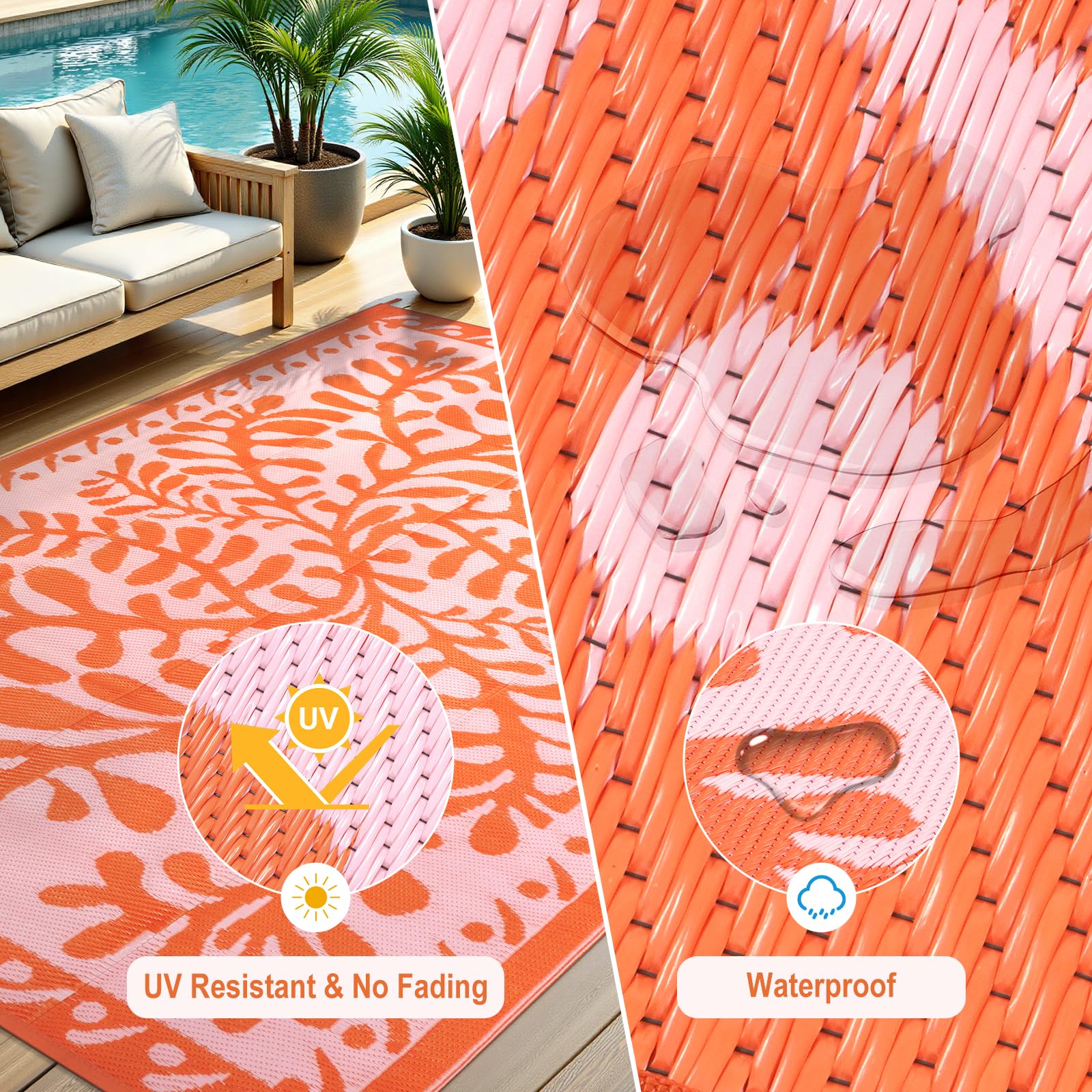 Anidaroel woven plastic straw surface feels soft underfoot for lounging.