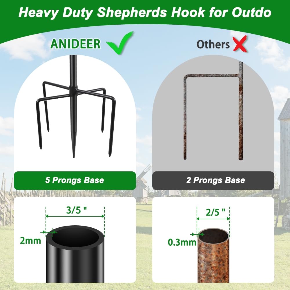 ANIDEER 5-prong base shepherd hook provides extra stability.