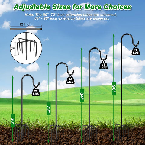 ANIDEER 72-inch shepherds hook supports a bird feeder without wobble