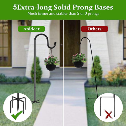 ANIDEER grounded shepherd hook with five-prong base prevents tipping.