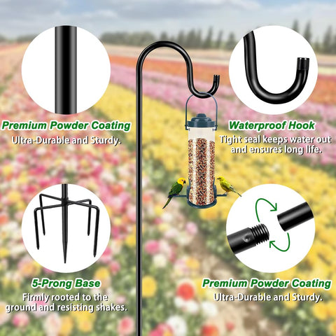 ANIDEER heavy-duty shepherds hook stand keeps landscape features upright in wind.