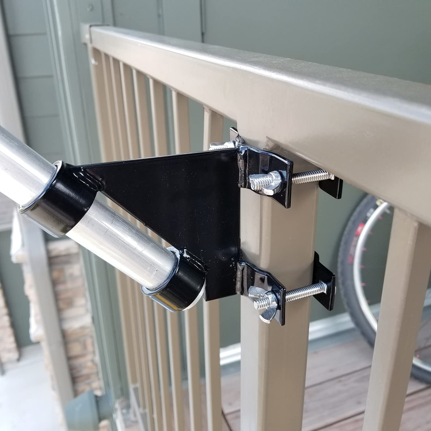 ANISUN Fivepine flagpole bracket on balcony rail for secure outdoor display