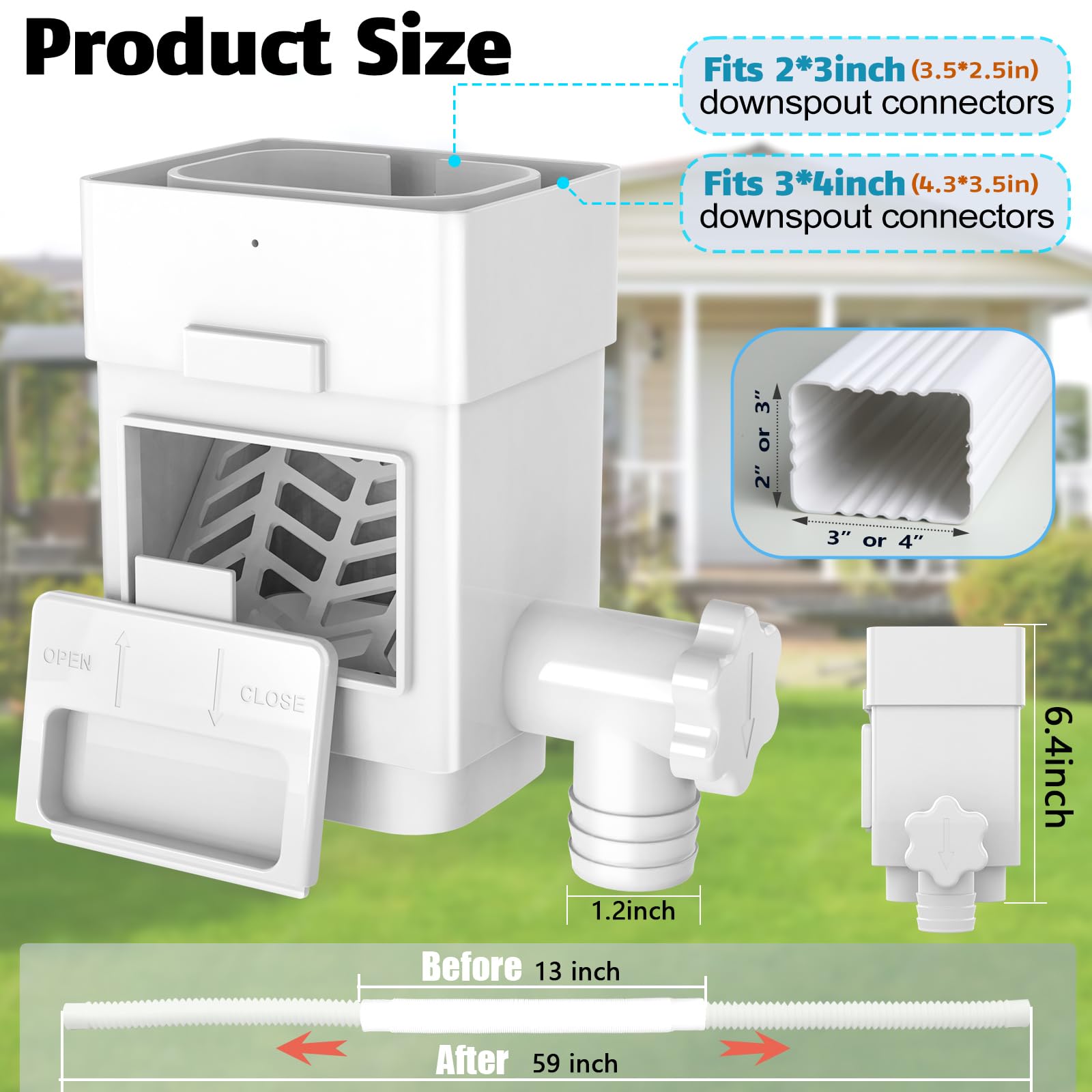Anivia 60-inch hose for flexible routing to rain barrel.