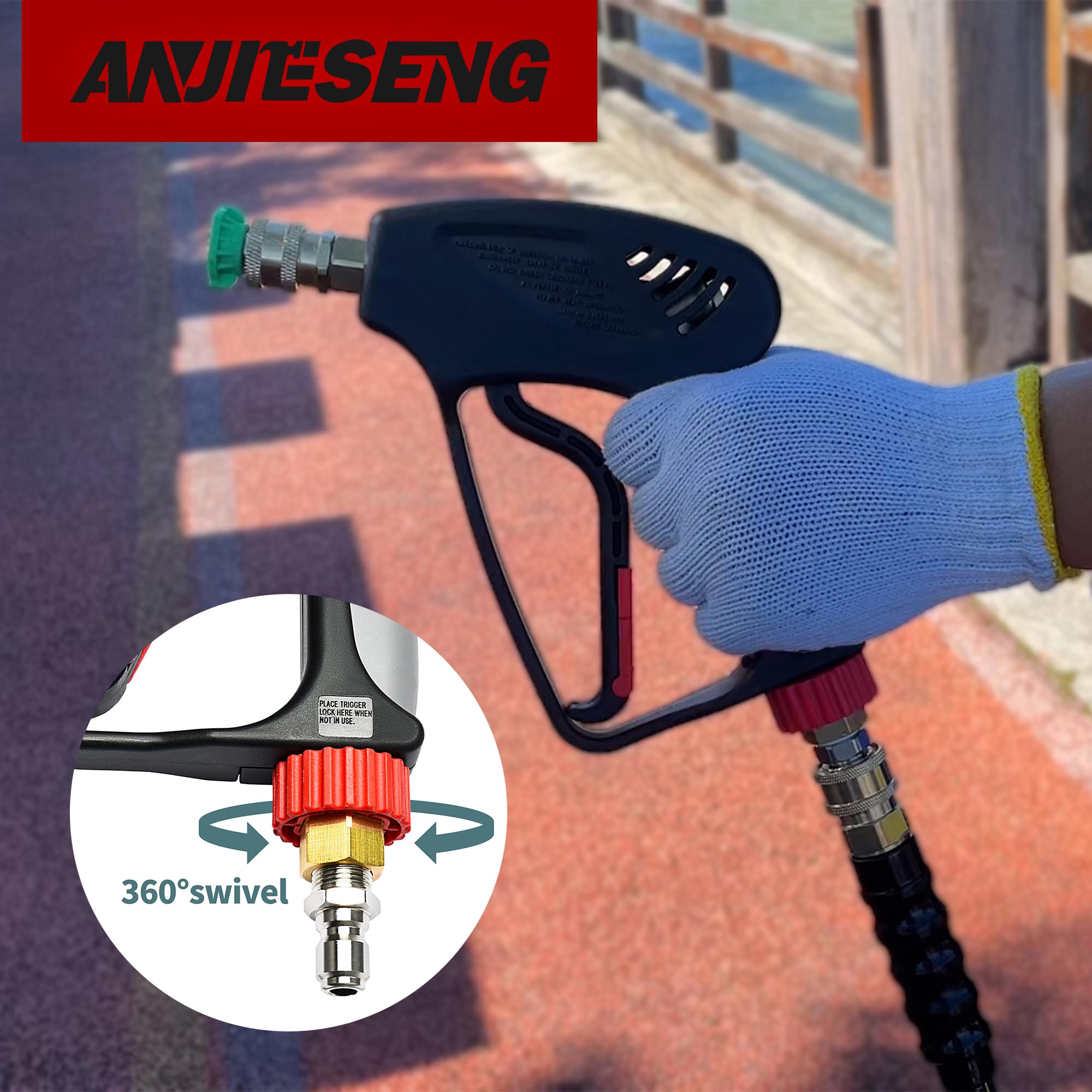 ANJIESENG 5000 PSI gun delivers powerful clean for driveways and patios.